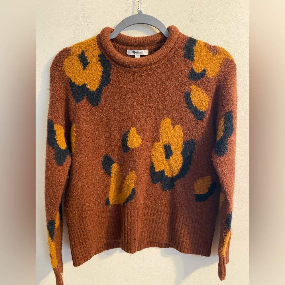 Madewell Leopard Intarsia Fulton Pullover Sweater Size XS